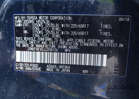 2018 Toyota Rav4 Le из США, поврежденный, VIN JTMZFREV5JJ208126